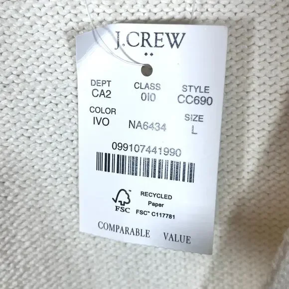J.Crew Cream Cardigan NWT Soft Girl Balletcore Preppy Cozy Knit Size L - Picture 10 of 10
